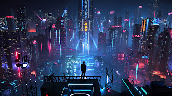 دانلود والپیپر شهر علمی تخیلی شب سایبرپانک Sci-Fi City Night