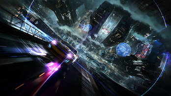 دانلود والپیپر ماشین سایبرپانک در شهر شب Sci-Fi Cyberpunk Car Night City