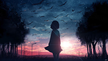 دانلود والپیپر سیلوئت دختر انیمه طلوع Sunrise Anime Girl Silhouette