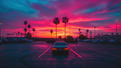 دانلود والپیپر پارکینگ آسمان غروب Sunset Sky Car Park