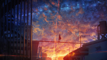 دانلود والپیپر منظره آسمان غروب انیمه Sunset Sky Scenery Anime