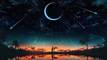 دانلود والپیپر انیمه غروب آسمان شب ستاره‌دار Sunset Starry Night Anime
