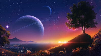 دانلود والپیپر غروب و سیاره Sunset Starry Sky Planet Scenery