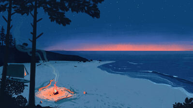 دانلود والپیپر ساحل آتش و چادر Beach Sunset Campfire Tent Scenery