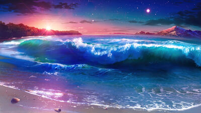 دانلود والپیپر ساحل غروب موج اقیانوس Beach Sunset Ocean Waves