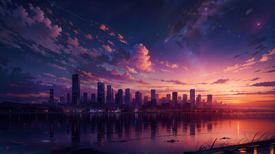 دانلود والپیپر منظره غروب آفتاب و ساختمان‌های شهر City Buildings Sunset Scenery