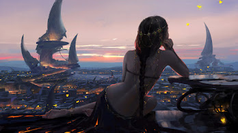 دانلود والپیپر آرت دختر فانتزی غروب Girl Fantasy Sunset Art