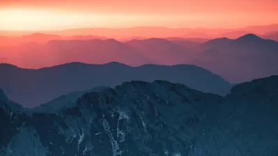 دانلود والپیپر منظره رشته کوه و غروب آفتاب Mountain Sunset