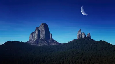 دانلود والپیپر منظره کوه و جنگل و ماه Mountains Forest Moon Sky Scenery