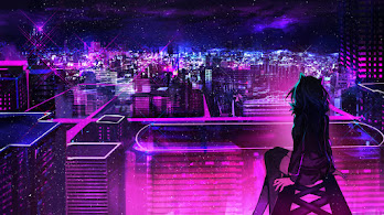 دانلود والپیپر انیمه شهر شب سایبرپانک Night City Anime Scenery