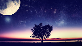 دانلود والپیپر شب و ستاره و ماه Night Sky Stars Moon Horizon