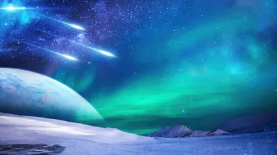 دانلود والپیپر شفق قطبی و دنباله‌دار Northern Lights Aurora Borealis Night Sky Comet Scenery