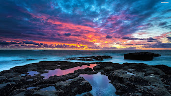 دانلود والپیپر منظره دریای غروب و ابر Seascape Sea Sunset Clouds Horizon