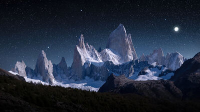 دانلود والپیپر آسمان پرستاره کوه برفی Starry Night Snowy Mountain