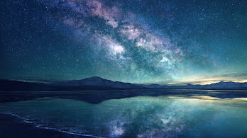 دانلود والپیپر کهکشان و طلوع Sunrise Night Ocean Sky Milky Way