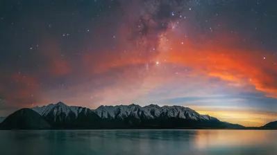 دانلود والپیپر منظره غروب نیوزلند آسمان شب ستاره Sunset New Zealand Night Sky Stars Scenery