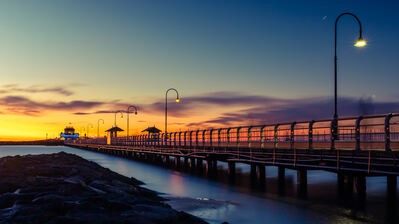 دانلود والپیپر منظره غروب دریا پل Sunset Sea Bridge Landscape Scenery