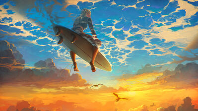 دانلود والپیپر تخته موج‌سواری اقیانوس Surfboard Ocean Sunset