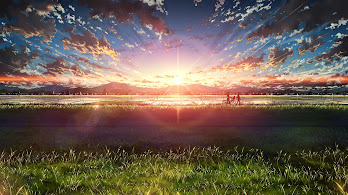 دانلود والپیپر منظره زیبای طلوع آفتاب انیمه Anime Beautiful Sunrise Landscape Sky Clouds Scenery