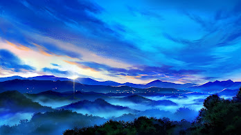 دانلود والپیپر منظره کوه و طلوع آفتاب Anime Mountain Landscape Sunrise