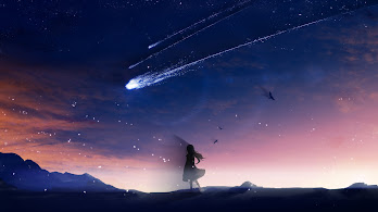 دانلود والپیپر انیمه آسمان شب دنباله‌دار Anime Night Sky Comet