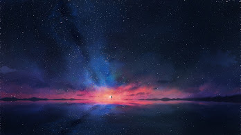 دانلود والپیپر افق انیمه آسمان شب ستاره Anime Night Sky Stars Horizon Scenery