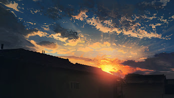 دانلود والپیپر منظره انیمه طلوع آفتاب Anime Scenery Sunrise Clouds