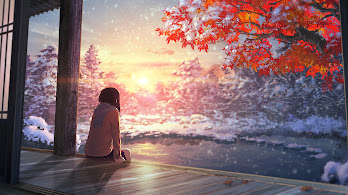 دانلود والپیپر انیمه غروب پاییز Anime Scenery Autumn Sunset