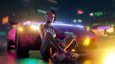 دانلود والپیپر دختر سایبرپانک ماشین سای-فای Cyberpunk Girl Car Sci-Fi
