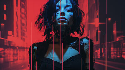 دانلود والپیپر دختر سایبرپانک با گلیچ Cyberpunk Girl Glitch