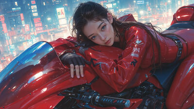 دانلود والپیپر دختر سایبرپانک موتورسیکلت Cyberpunk Girl Motorcycle