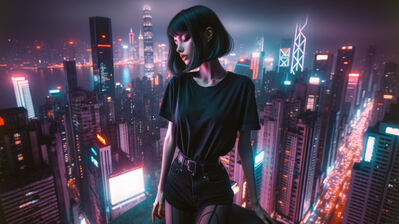 دانلود والپیپر سایبرپانک دختر شب Cyberpunk Girl Night City Buildings