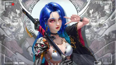 دانلود والپیپر سامورایی دختر سایبرپانک Cyberpunk Girl Samurai