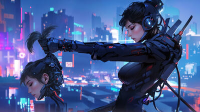 دانلود والپیپر دختر سایبرپانک شهر علمی تخیلی Cyberpunk Girl Sci-Fi City