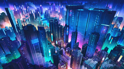دانلود والپیپر شهر آینده‌نگر بناهای سایبرپانک Futuristic City Cyberpunk