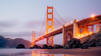 دانلود والپیپر پل گلدن گیت چراغ‌ها سانفرانسیسکو Golden Gate Bridge Lights San Francisco Landscape Scenery