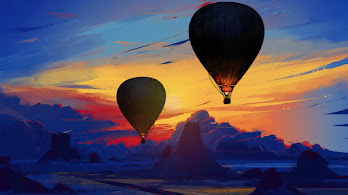دانلود والپیپر بالن هوای گرم غروب Hot Air Balloon Sky Sunset Art