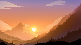 دانلود والپیپر مینیمال منظره کوه خورشید Minimalist Scenery Mountain Sun Landscape