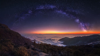 دانلود والپیپر منظره کوه ابر شب ستاره Mountain Scenery