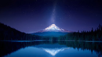 دانلود والپیپر منظره کوه دریاچه شب پرستاره Mountain Lake Night Sky Stars