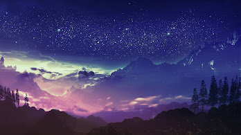 دانلود والپیپر منظره شب کوه ستاره انیمه Mountain Night Scenery Stars Landscape Anime