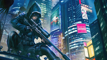 دانلود والپیپر شهر شب سایبرپانک اسنایپر قاتل Night City Buildings Sci-Fi Cyberpunk Sniper Assassin