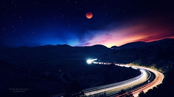 دانلود والپیپر شب ماه جاده تایم‌لپس Night Sky Moon Road Time-Lapse