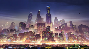 دانلود والپیپر شهر علمی-تخیلی شب Sci-Fi City Night Skyscraper