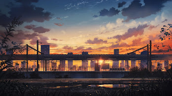 دانلود والپیپر منظره شهر غروب انیمه Sunset City Scenery Anime