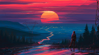 دانلود والپیپر منظره افق غروب Sunset Horizon Scenery Landscape Art
