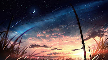 دانلود والپیپر افق غروب آسمان شب انیمه Sunset Horizon Anime Scenery