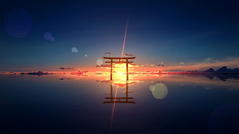 دانلود والپیپر دروازه توریئی غروب آفتاب منظره Torii Shrine Gate Sunset