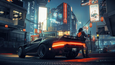دانلود والپیپر سایبرپانک ۲۰۷۷ ماشین شهر Cyberpunk 2077 City Car