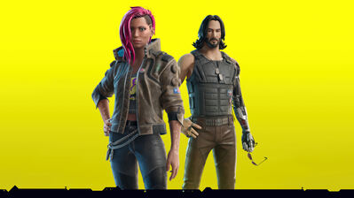 دانلود والپیپر فورتنایت سایبرپانک ۲۰۷۷ V و جانی فورت‌نایت V Johnny Silverhand Fortnite